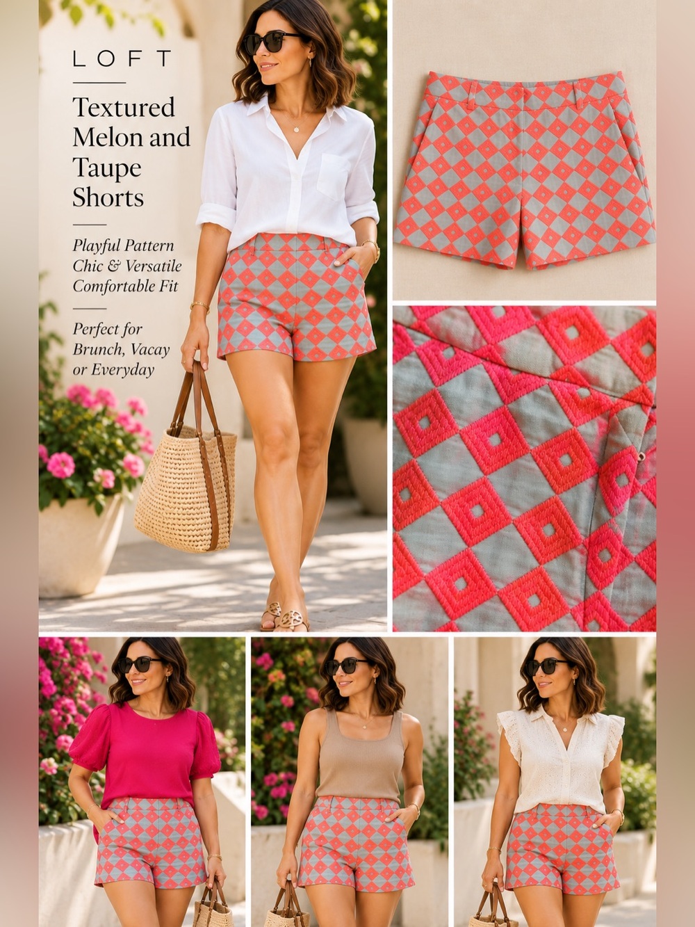 2080 LOFT Textured Melon and Taupe Shorts